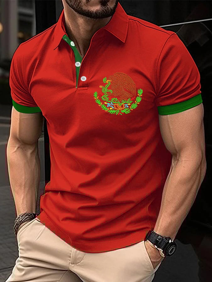 Men's Mexican Independence Day Flag Print Polo Shirt