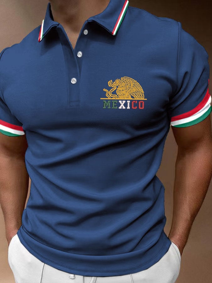 Men's Mexican Flag Print Polo Shirt