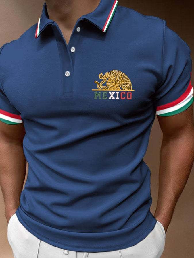 Men's Mexican Flag Print Polo Shirt