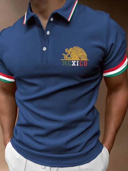 Men's Mexican Flag Print Polo Shirt
