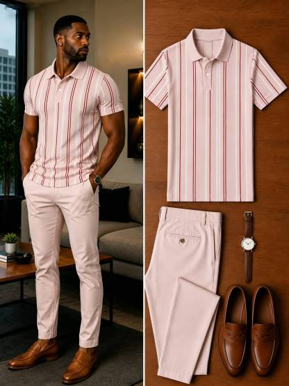 Men's Casual Short Sleeve Polo Shirt And Pants Two-Piece Set