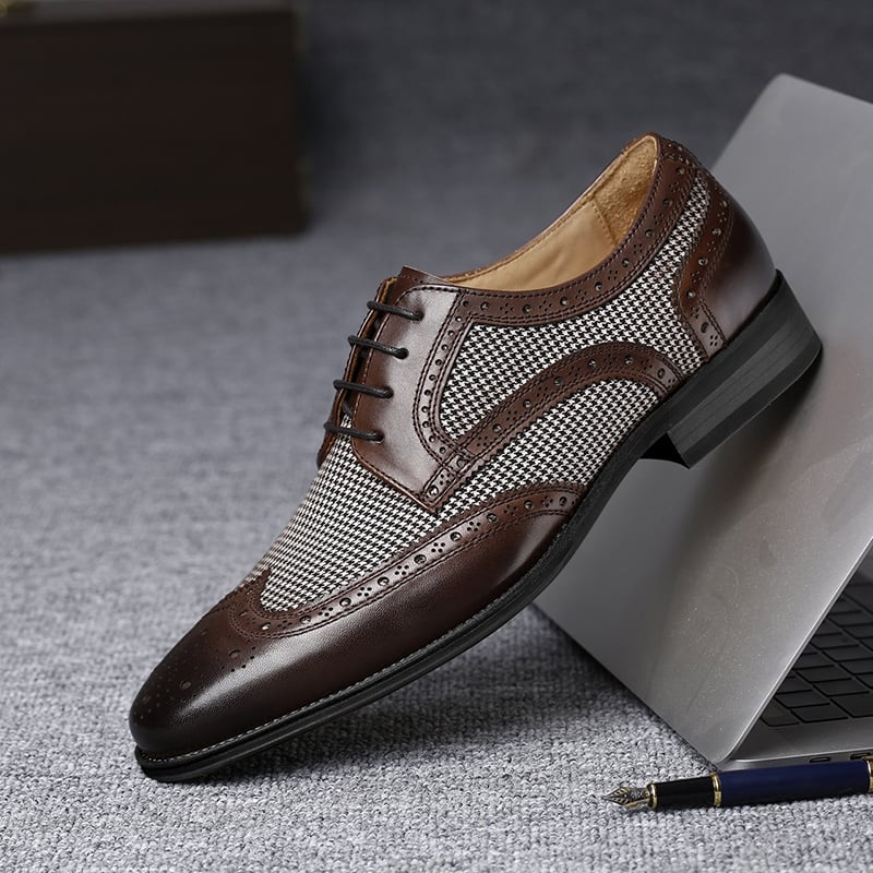 Brogue Fashion Denim Stitching British Style Leather Shoes