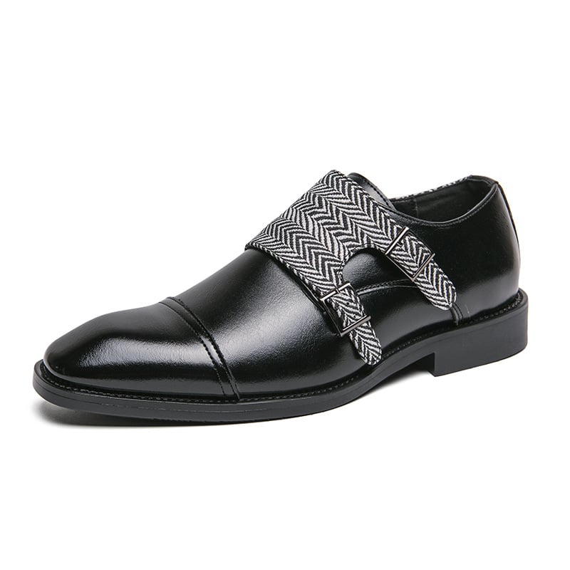 Men's Business Casual Checkered Patchwork Double Monk Imitation Faux Leather Shoes