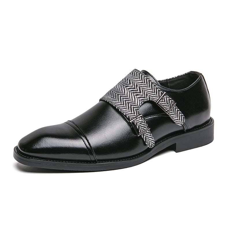 Men's Business Casual Checkered Patchwork Double Monk Imitation Faux Leather Shoes