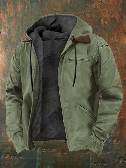 Men's Retro Western Style Multi-Pocket Fleece  Jacket
