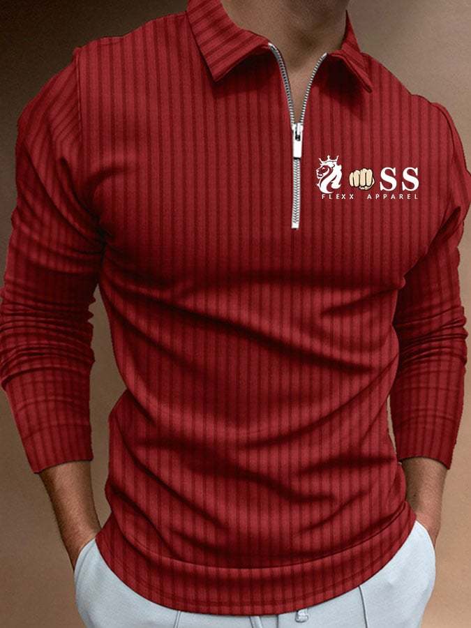 Men's Letter Stripe Printed Pullover Casual Polo Shirt
