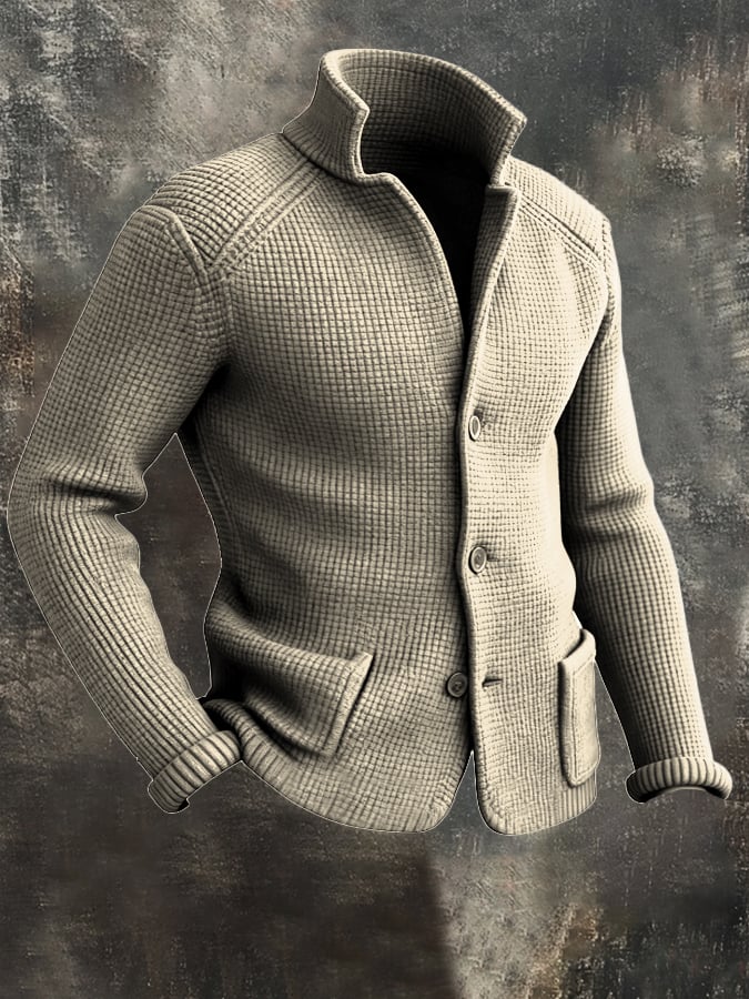 Men's Retro Warm Stand Collar Knitted Cardigan Jacket