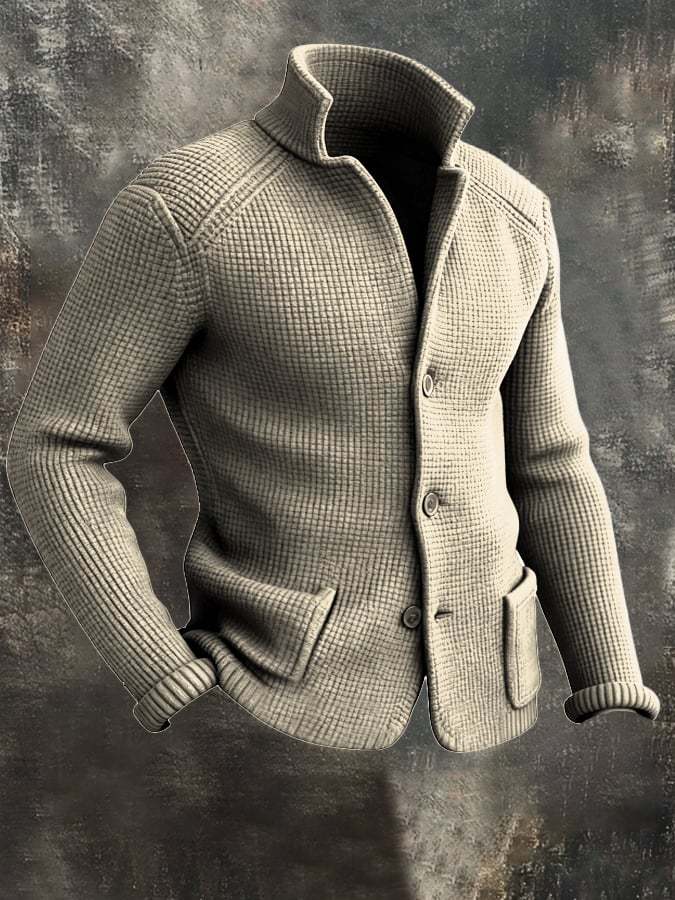 Men's Retro Warm Stand Collar Knitted Cardigan Jacket