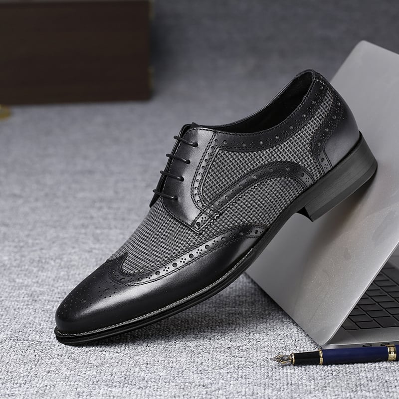 Brogue Fashion Denim Stitching British Style Leather Shoes