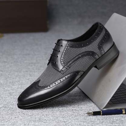 Brogue Fashion Denim Stitching British Style Leather Shoes