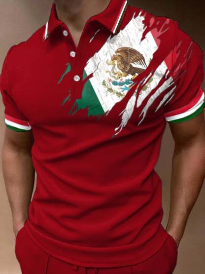 Men's Mexican Flag Print Polo Shirt