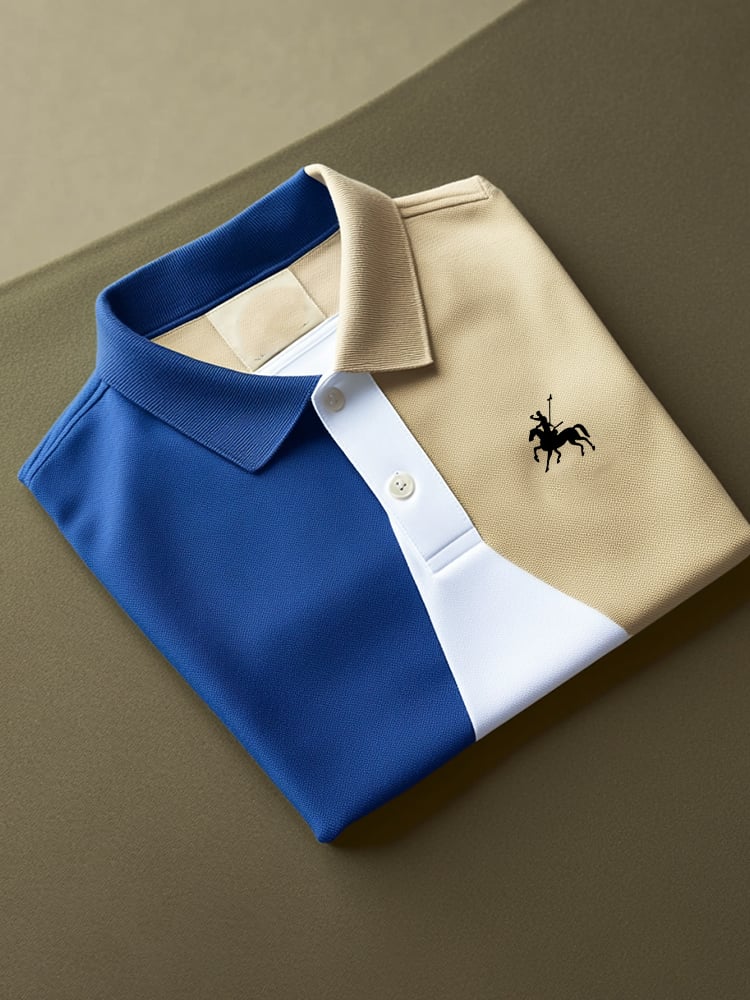 Men's Business Casual Logo Button Short Sleeve Polo Shirt
