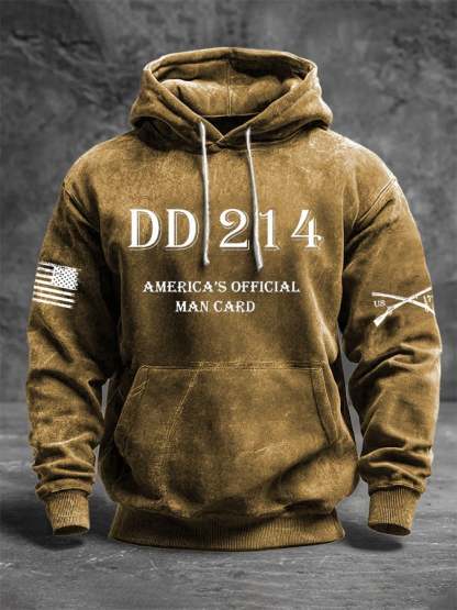 Men's Vintage Veteran Print Casual Long-sleeved Hooded Sweatshirt