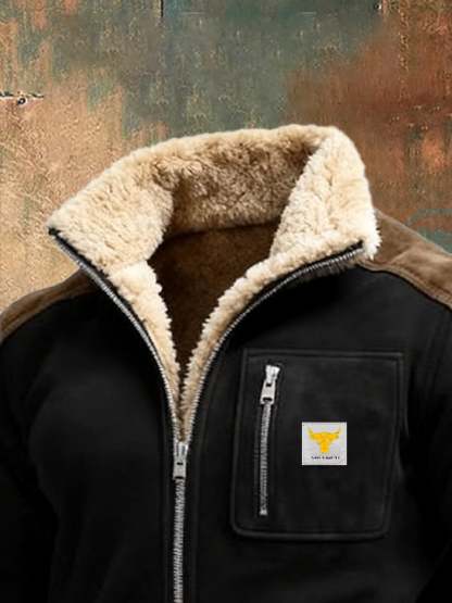 Men's Vintage Suede Splicing Warm Multi-Pocket Outdoor Jacket