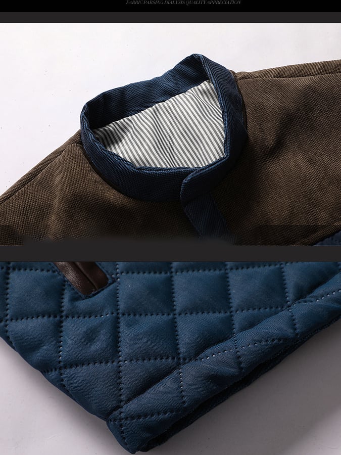 Men's Vintage Quilted Leather Patchwork Zippered Jacket