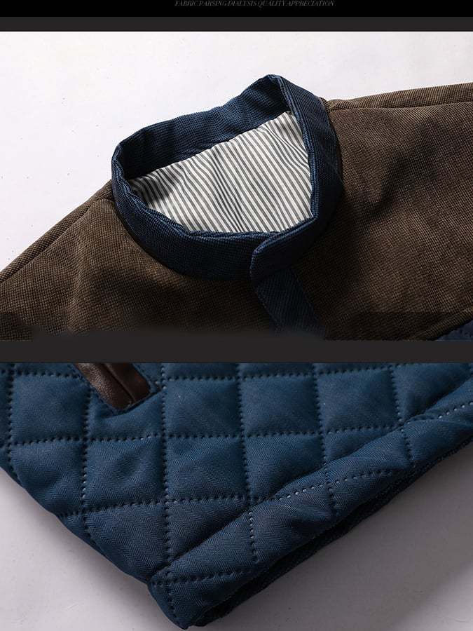 Men's Vintage Quilted Leather Patchwork Zippered Jacket