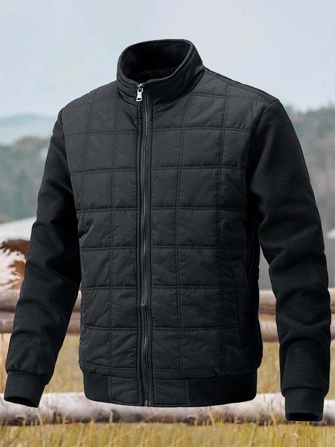 Men's Vintage Plaid Cotton Waffle Patchwork Casual Cotton Jacket