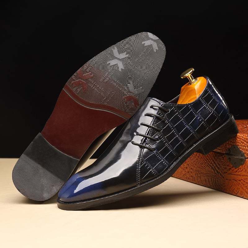 Men's Business Casual Pointed Toe Patchwork Patant Faux Leather Shoes