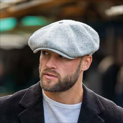 Scottish Harris Tweed 8 Panels Man Cap Light GRAY