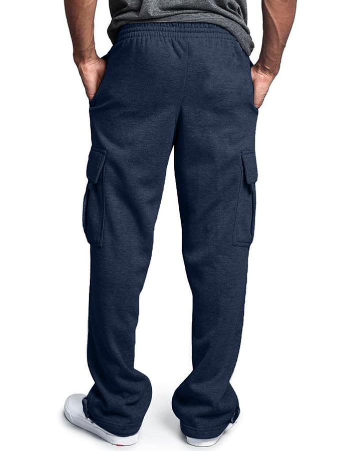 Men's Casual Solid Color Multi-Pocket Leggings Trousers