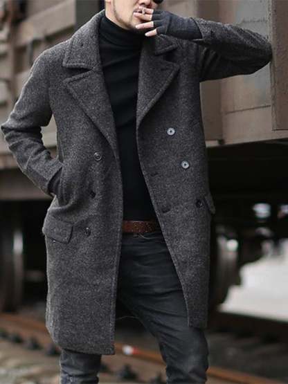 Men'S Commuter Button Design Lapel Wool Coat