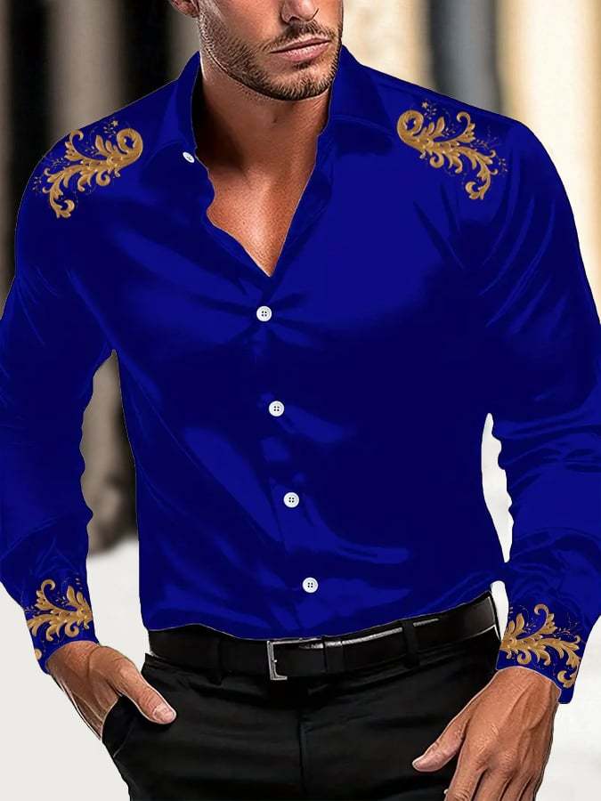 Men's Fashion Business Luxury Design Printed Long Sleeve Shirt