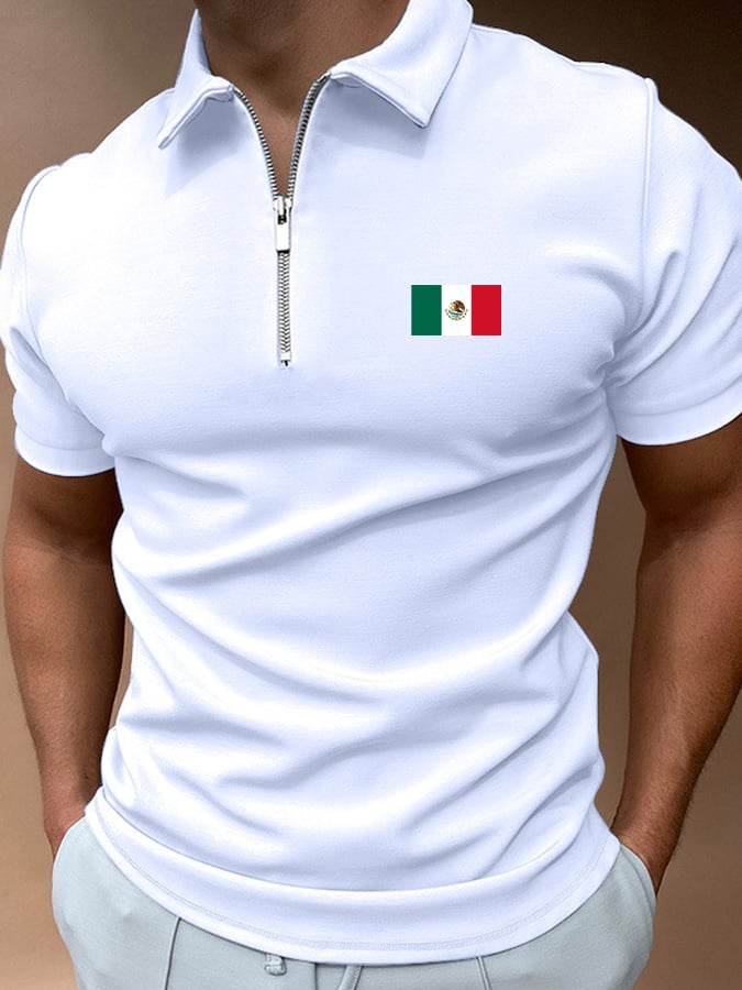 Men'S Mexican Flag Print Polo Shirt
