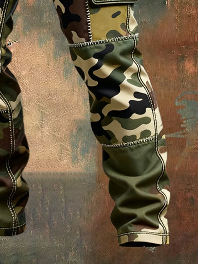 Men's Vintage Camouflage Distressed Pocket Work Pants