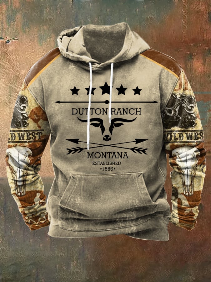 Men's retro western denim print sweatshirt
