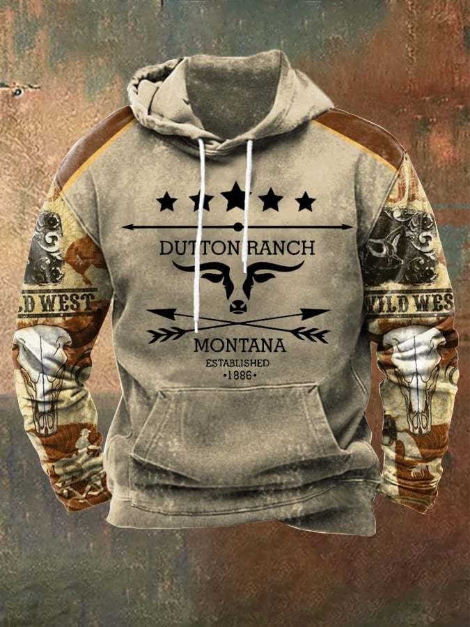 Men's retro western denim print sweatshirt