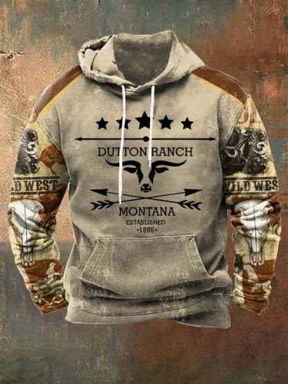 Men's retro western denim print sweatshirt