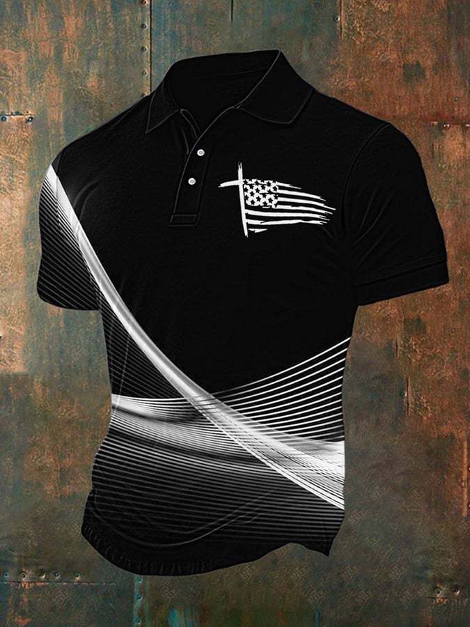 Men's Cross Flag Print Polo Shirt