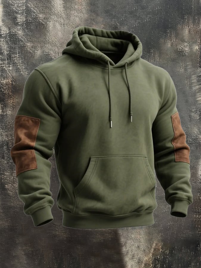 Men's Retro Stitching Contrast Color Hooded Casual Sweatshirt Suit