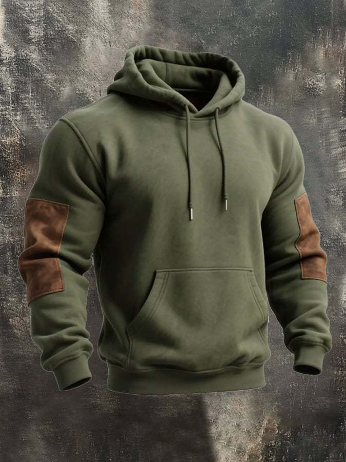 Men's Retro Stitching Contrast Color Hooded Casual Sweatshirt Suit