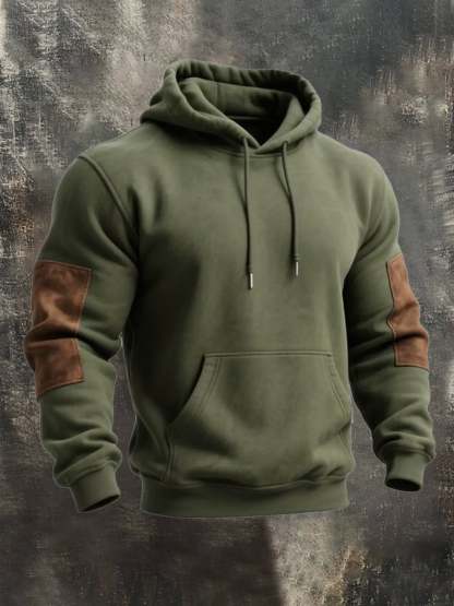 Men's Retro Stitching Contrast Color Hooded Casual Sweatshirt Suit