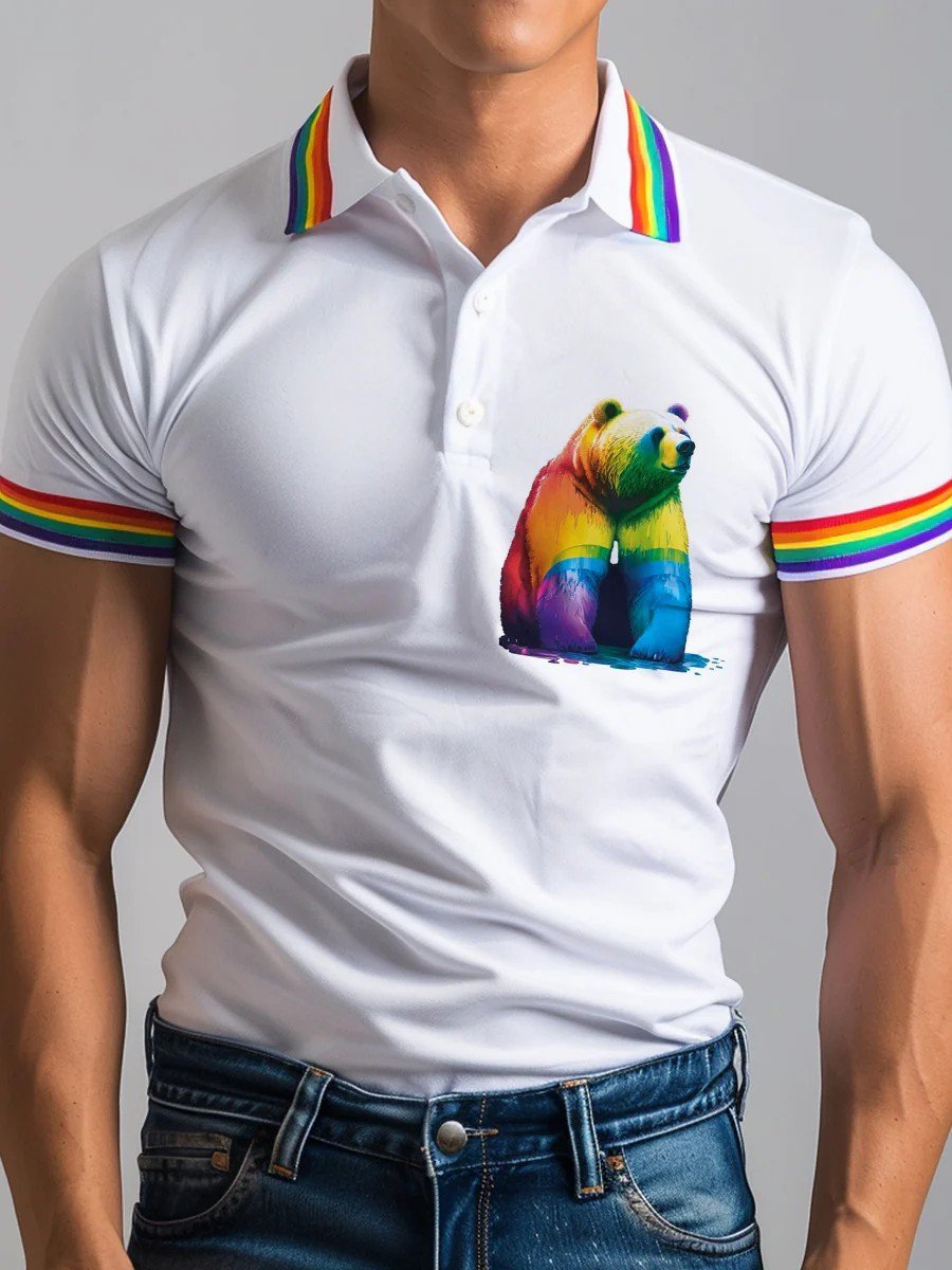 Men's Rainbow Bear Printed Casual POLO Shirt