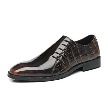 Men's Business Casual Pointed Toe Patchwork Patant Faux Leather Shoes
