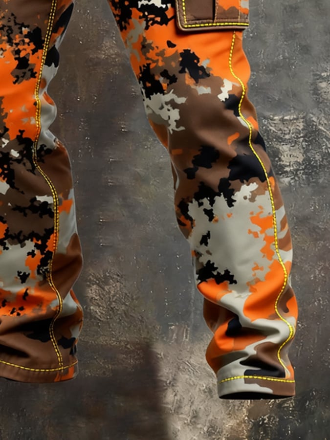 Men's Vintage Camouflage Distressed Pocket Work Pants