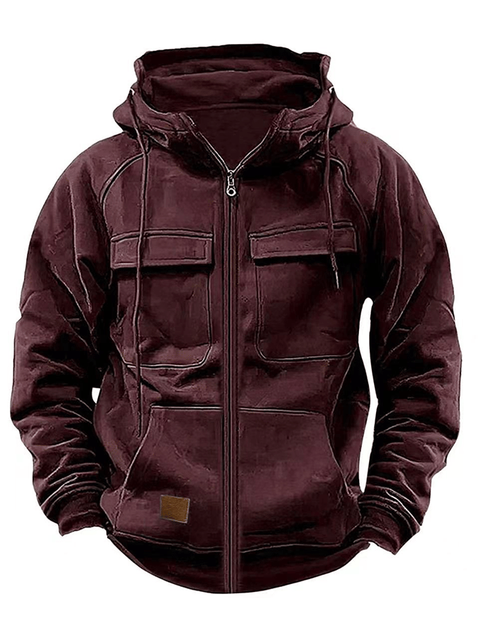 Men's Vintage Double Pocket Solid Color Comfort Zip Cardigan Jacket