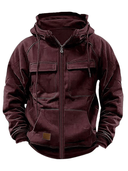 Men's Vintage Double Pocket Solid Color Comfort Zip Cardigan Jacket