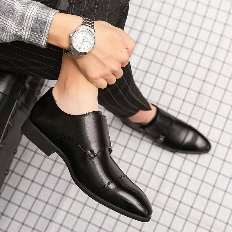 Men's Fashion Color Clash British Casual Buckle Leather Shoes