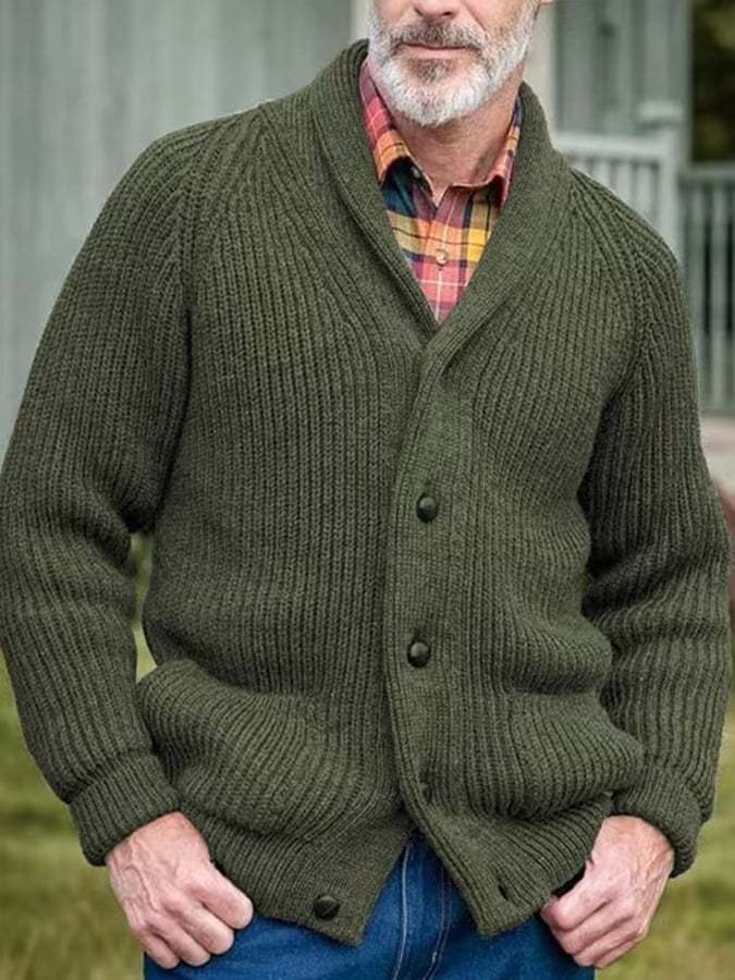 Men's Retro Solid Color Warm Knitted Cardigan Sweater
