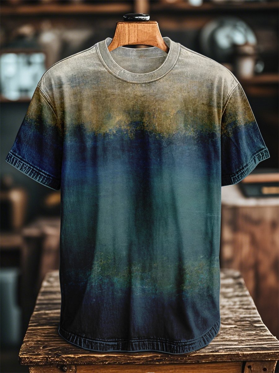 Men's Retro Casual Stripe Print Short Sleeve T-Shirt