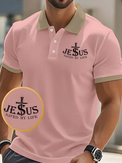Men'S Jesus Saved My Life Print Polo Shirt