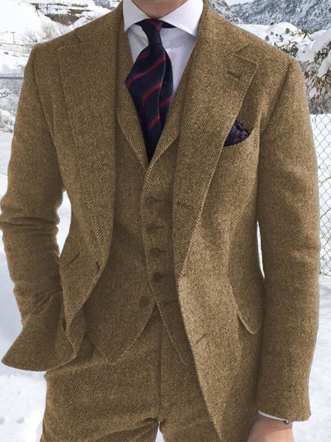 Men's Business Single-Breasted Solid Color Three-Piece Suit