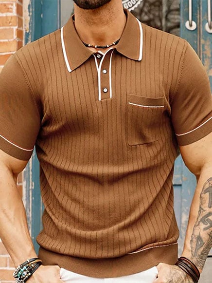 Men's Casual Solid Color Knitted Polo Shirt