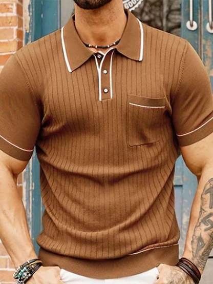 Men's Casual Solid Color Knitted Polo Shirt