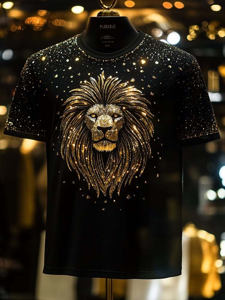 Men's Eagle Sequin Business Print Short Sleeve T-Shirt