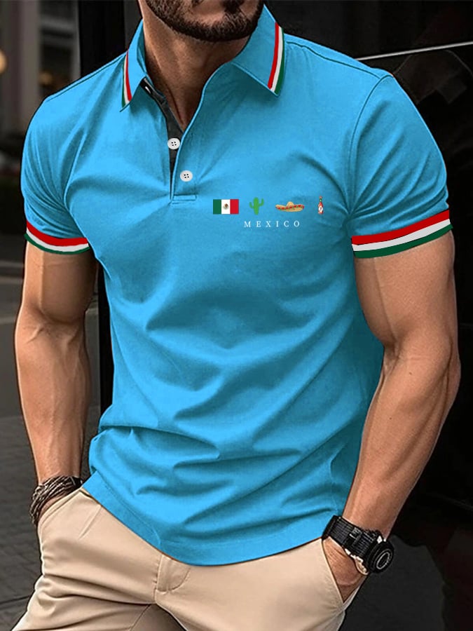 Men's Mexican Independence Day Flag Print Polo Shirt