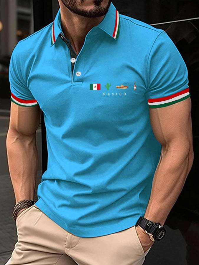 Men's Mexican Independence Day Flag Print Polo Shirt